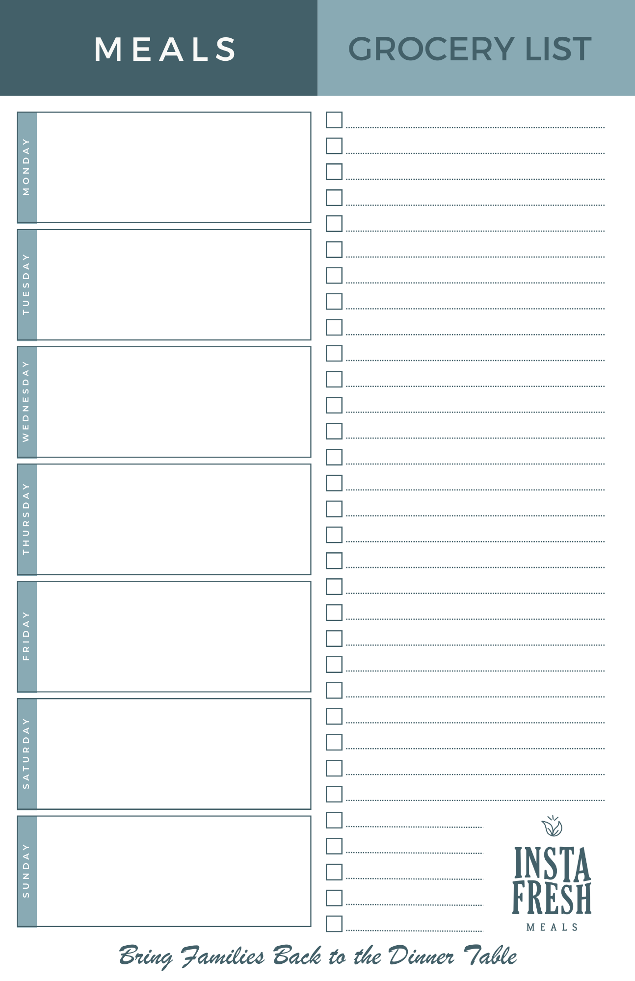 Menu Planner Pamphlet with Tear-Out Grocery List - 20 pages