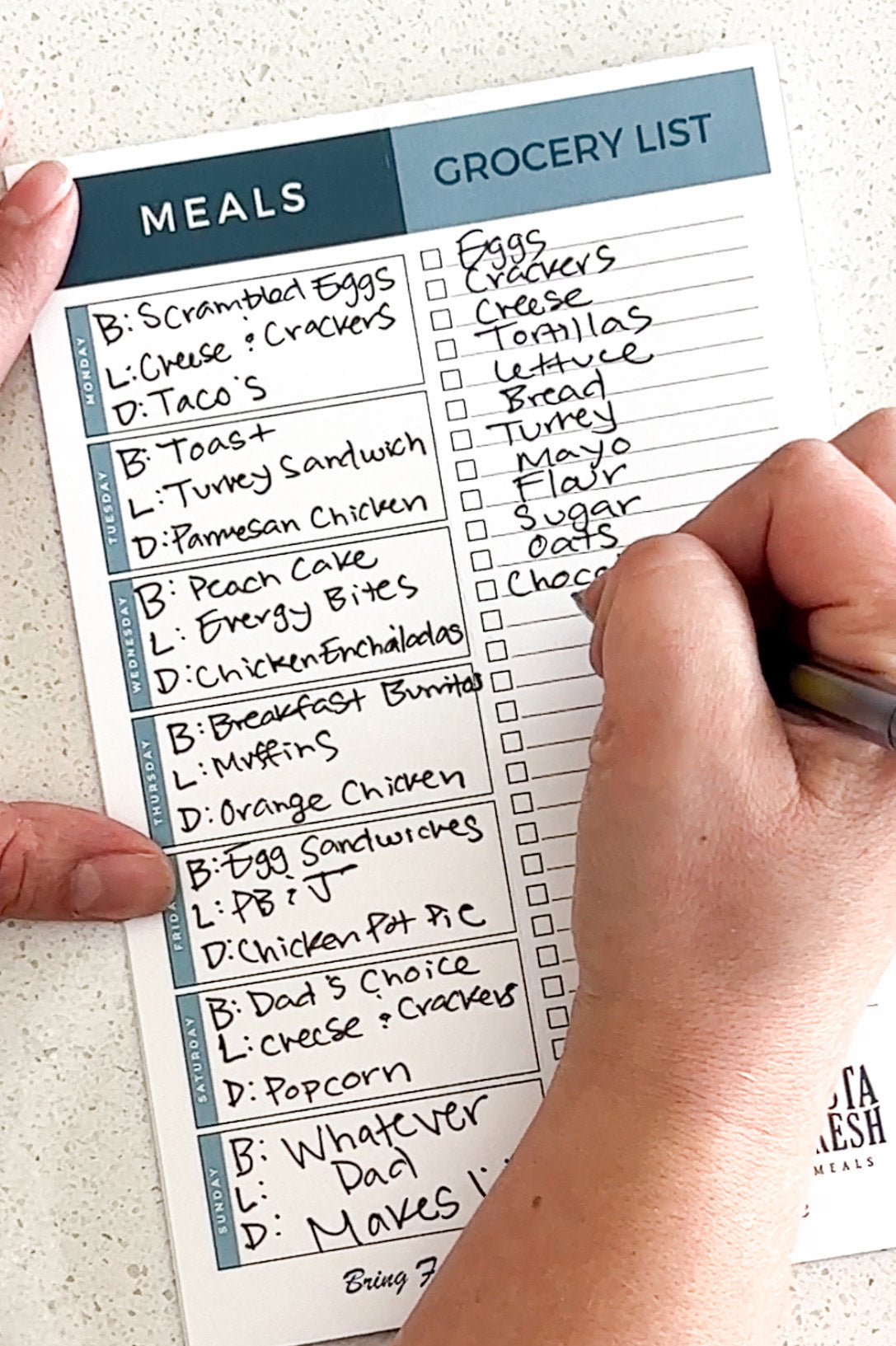 Menu Planner Pamphlet with Tear-Out Grocery List - 20 pages